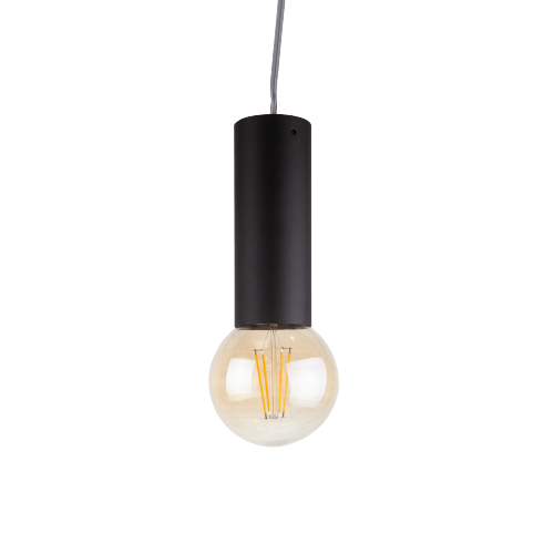Colgante de 1 luz E27 Tube negro con altura de 15cm y diámetro de 5,7cm sin florón
